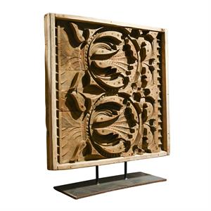 Eastern Inspired Wooden Carved Panel With Stand